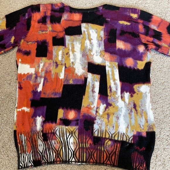 Joseph A Cardigan Sweater Women's Petite S Colorful Abstract Print Artsy Buttons - Picture 3 of 9